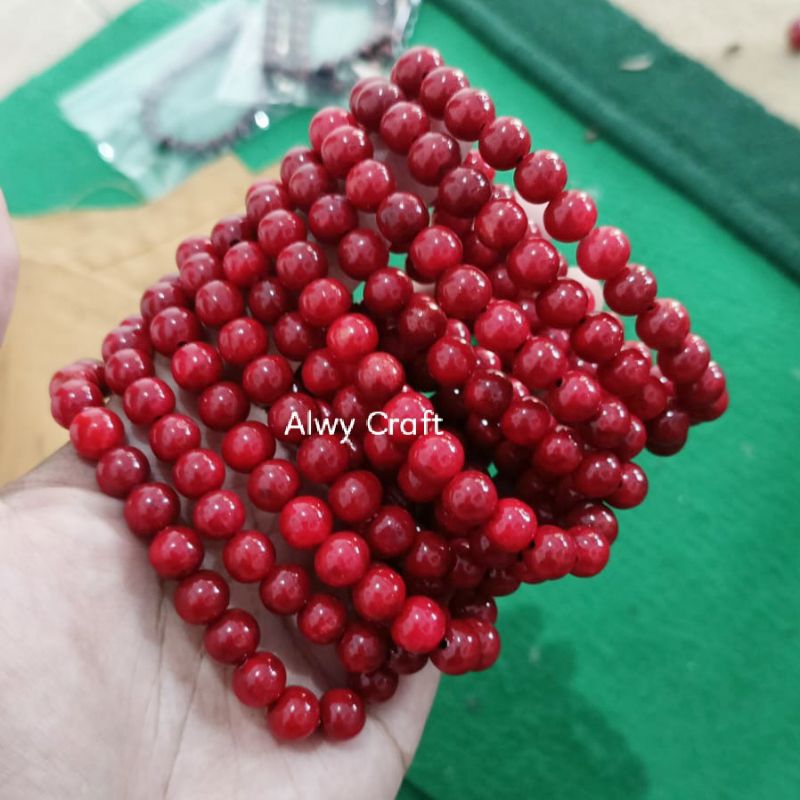 Gelang batu marjan merah 8 mm terjamin 100% Asli