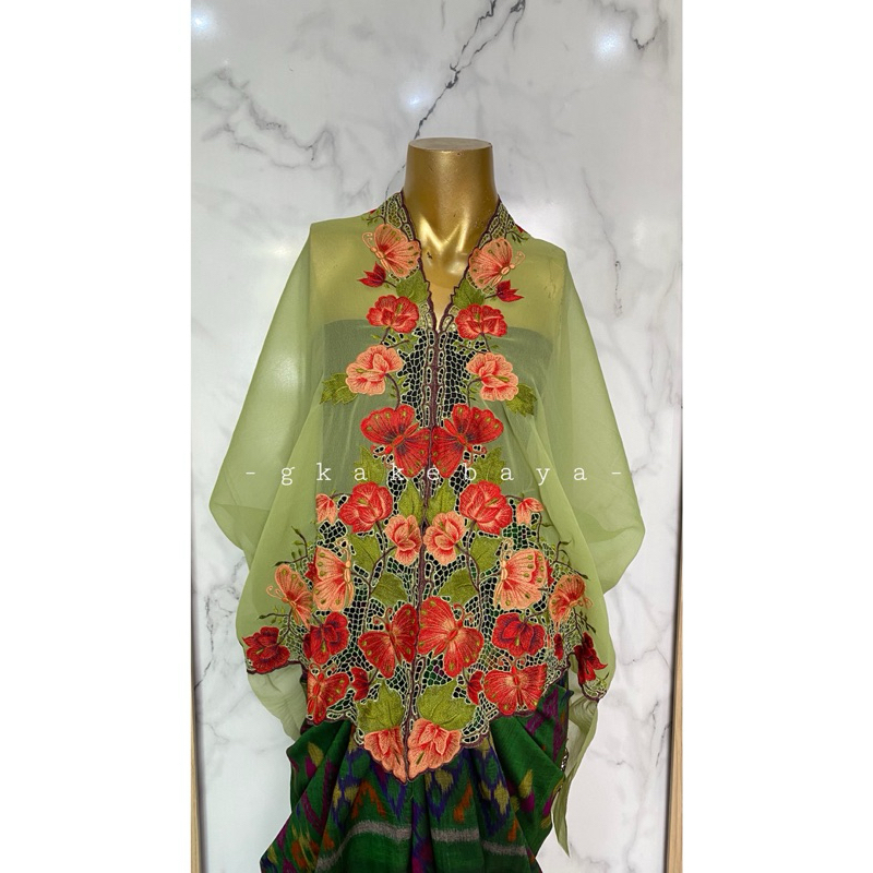 KEBAYA BORDIR KUPU KUPU HIJAU /KAIN KEBAYA /KEBAYA BALI