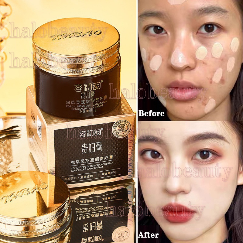 iNdK77 Ganoderma Cordyceps Dempul Wajah Tahan Lama Foundation Glowing Whitening Lazy Cream Pelembab