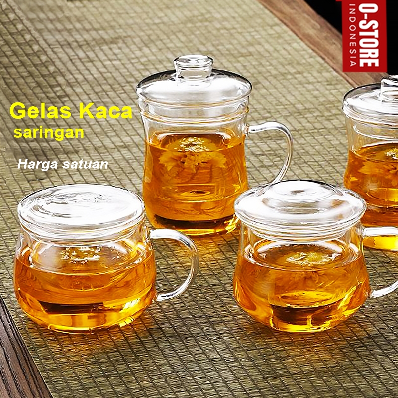 Gelas Infuser Kaca Infuser Saringan Kaca Gelas Infused Water Glass Cangkir Teh Rempah Tea Cup Hakone