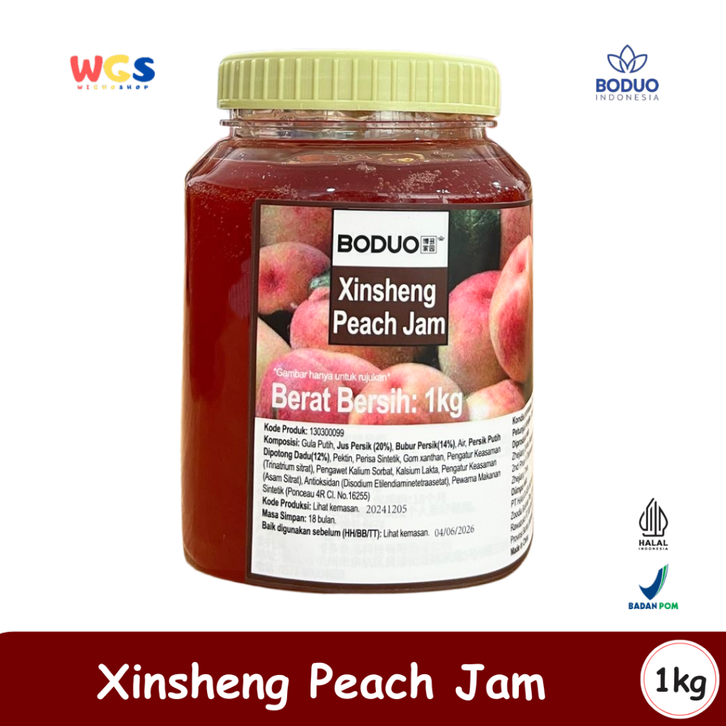 

BODUO Xinsheng Peach Jam 1kg – Selai Buah Persik untuk Minuman Kekinian