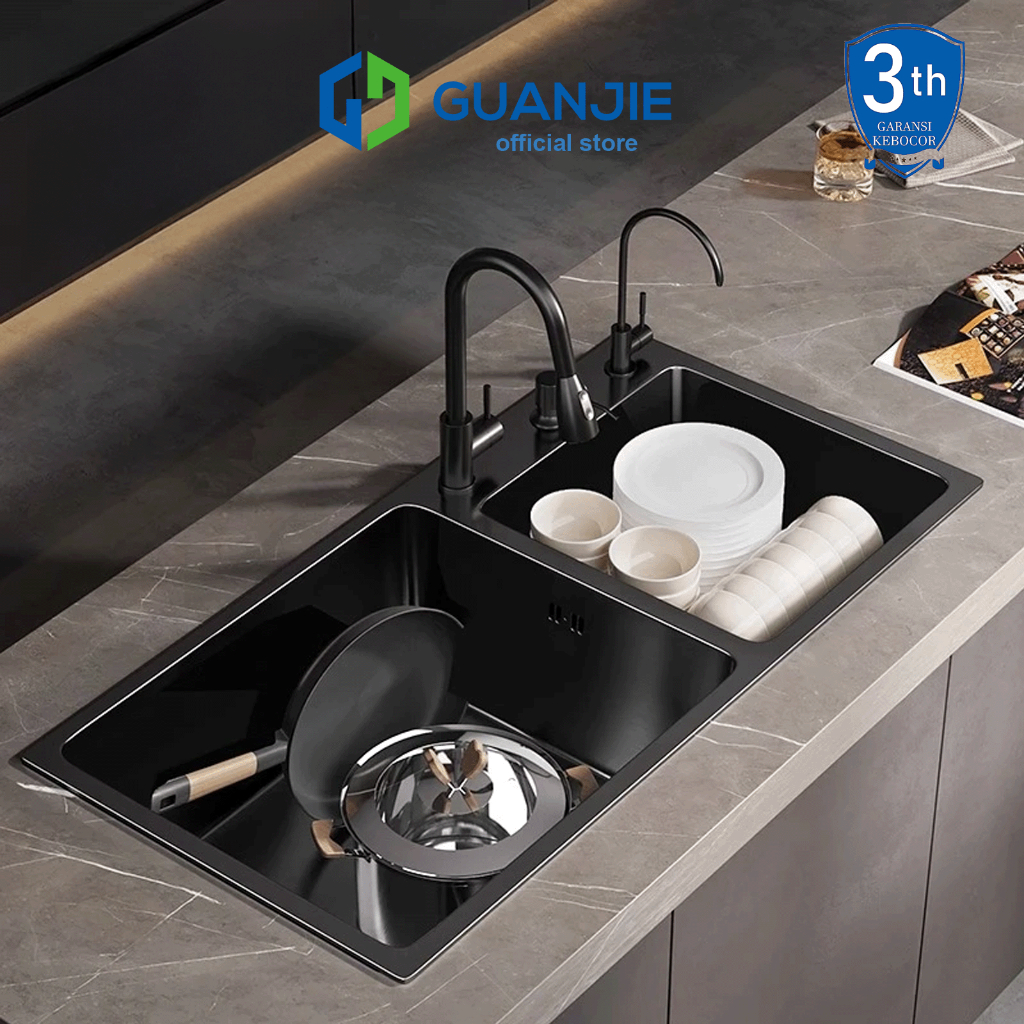 GUANJIE - Kitchen Sink Wastafel Stainless Steel Bak Cuci Wastafel Dapur Lengkap Tarik Adjustable Ter