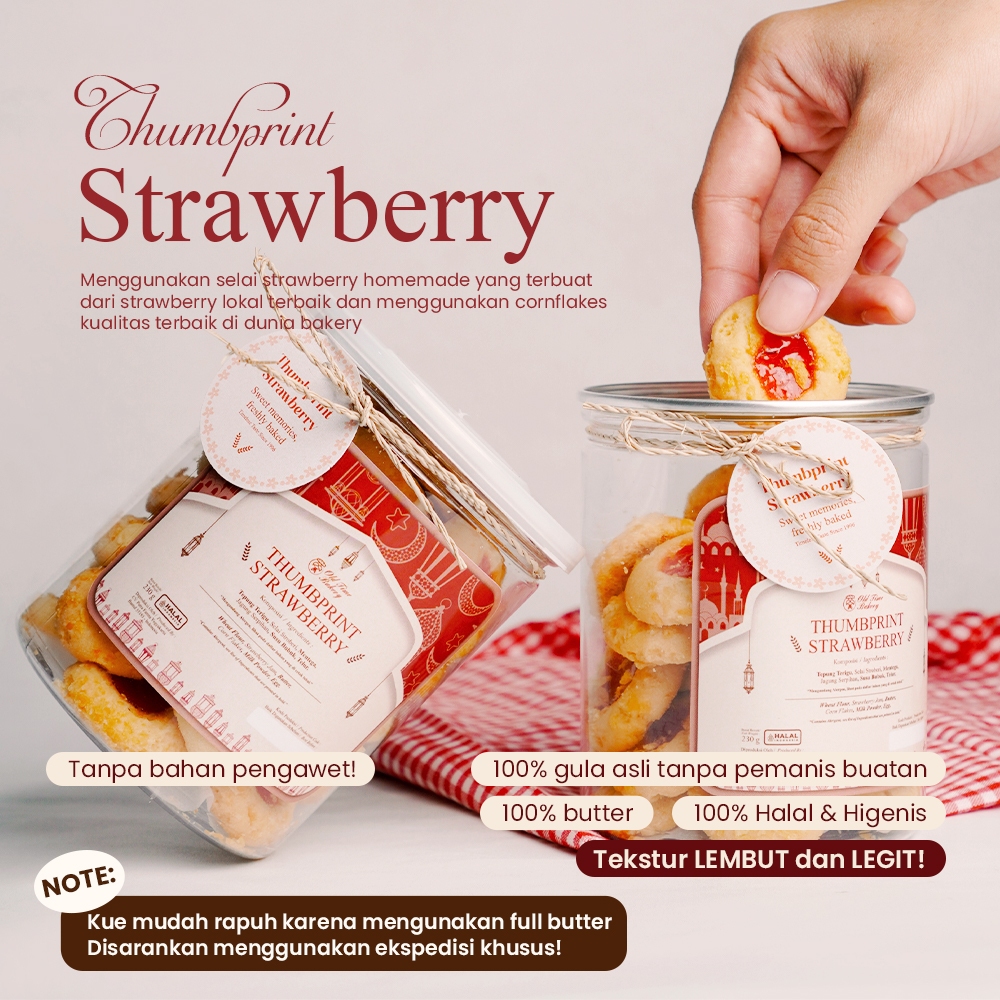 

Old Time Bakery Thumbprint Strawberry 100% Selai Strawberry Asli | Hampers Idul Fitri