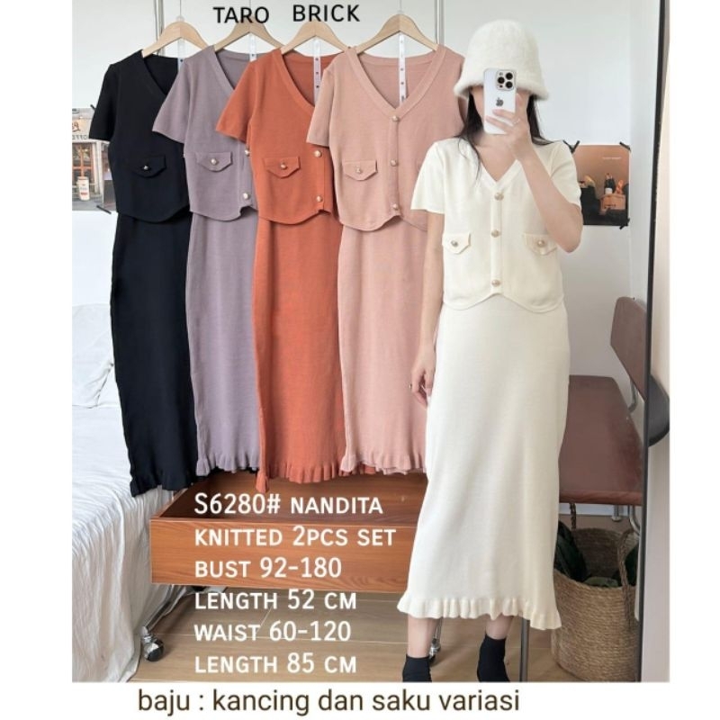 SB S6280# NANDITA KNITT SET IMPORT / SET ROK WANITA / SET ROK RAJUT WANITA / READY / REALPICT