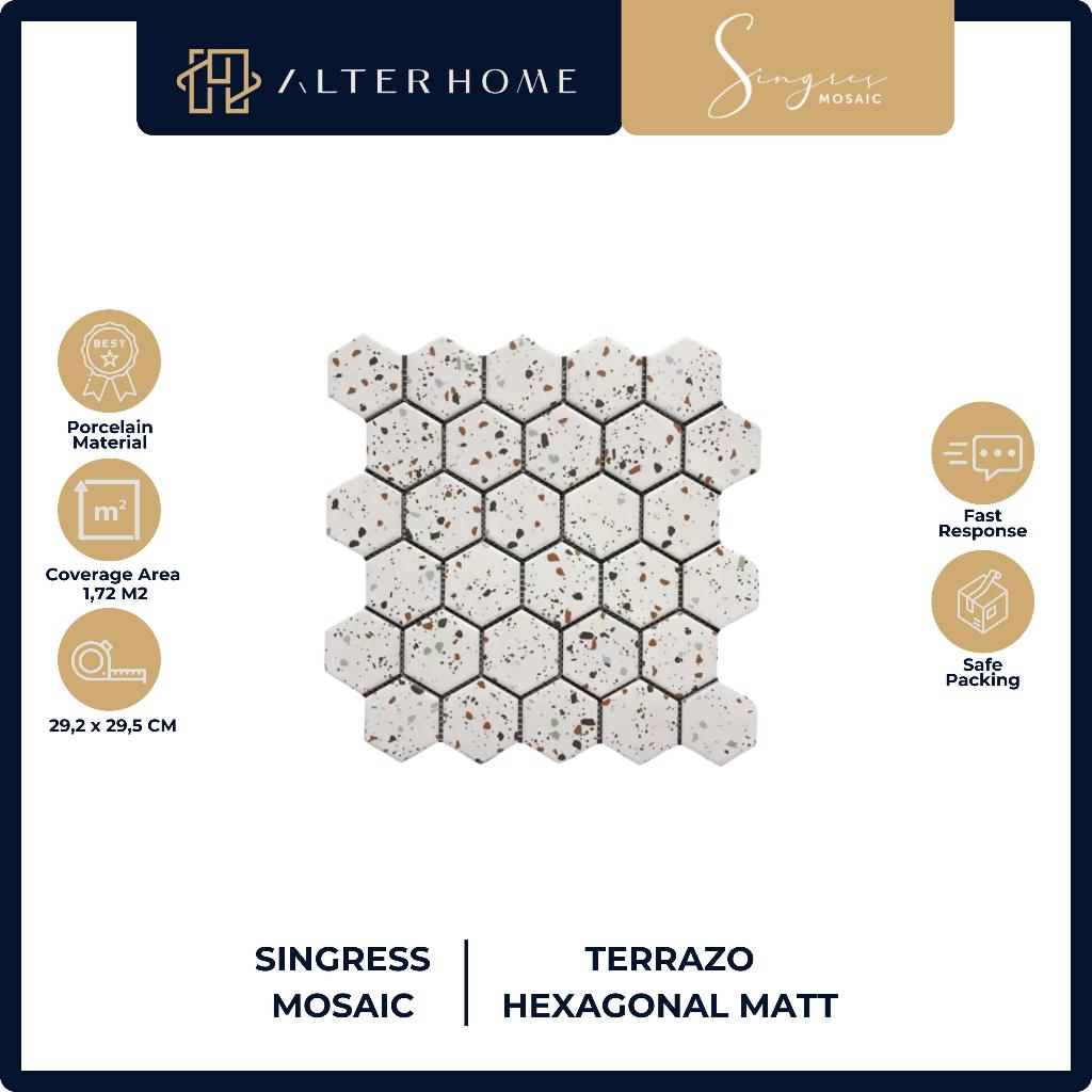 SINGRES MOSAIC TILES DEKORASI KERAMIK P59M65 TERRAZO HEXAGONAL MATT