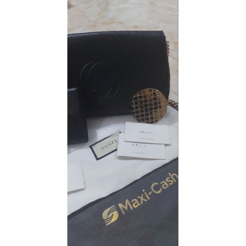 Bag gucci black soho + wallet gucci free cermin gucci