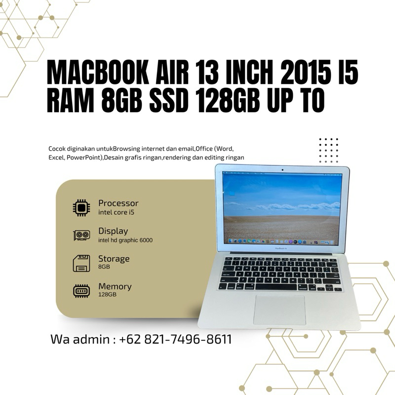 Macbook air 13inch 2015 core i5 ram 4gb ssd 128gb mulus
