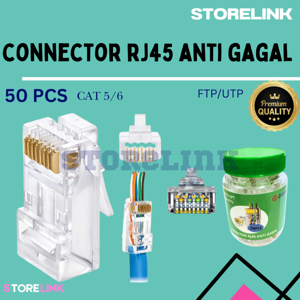 Konektor rj45 cat6 cat5 anti gagal super premium/ konektor rj45 anti gagal / konektor kabel lan cat5