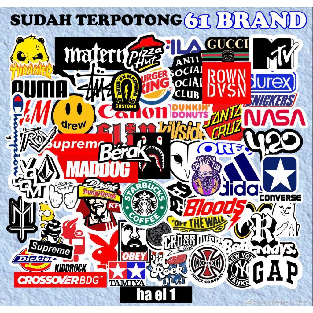 

61pcs stiker brand stiker pack sudah terpotong tinggal tempel