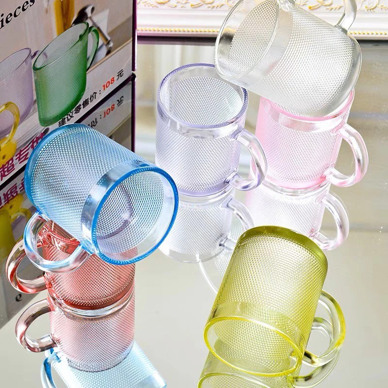 Gelas Kaca 6 Set Warna Warni Glassware Gagang Manik Pelangi / Gelas Kaca Tebal Set Warna