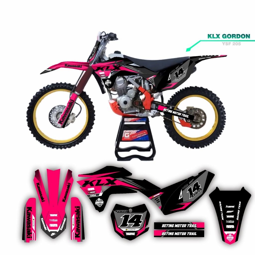 Decal Stiker klx gordon Dekal Variasi Stiker Striping custom Fullbody pink hitam