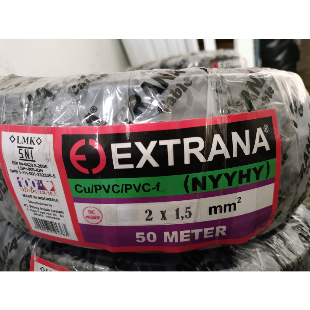 Kabel Listrik NYYHY 2x1,5mm 50M EXTRANA | EXTRANA Kabel Serabut | SNI