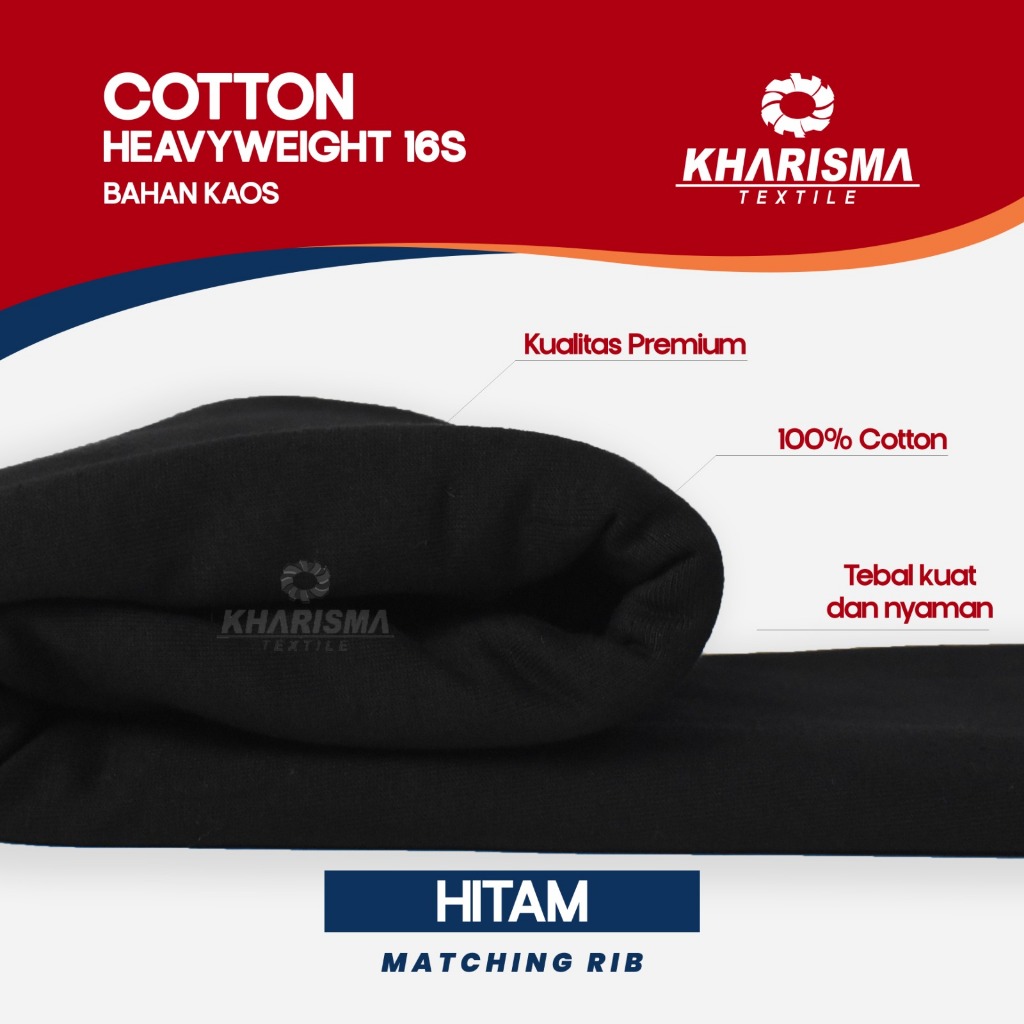 Kain Bahan Kaos Cotton Heavyweight 16s Warna Hitam Kharisma Textile