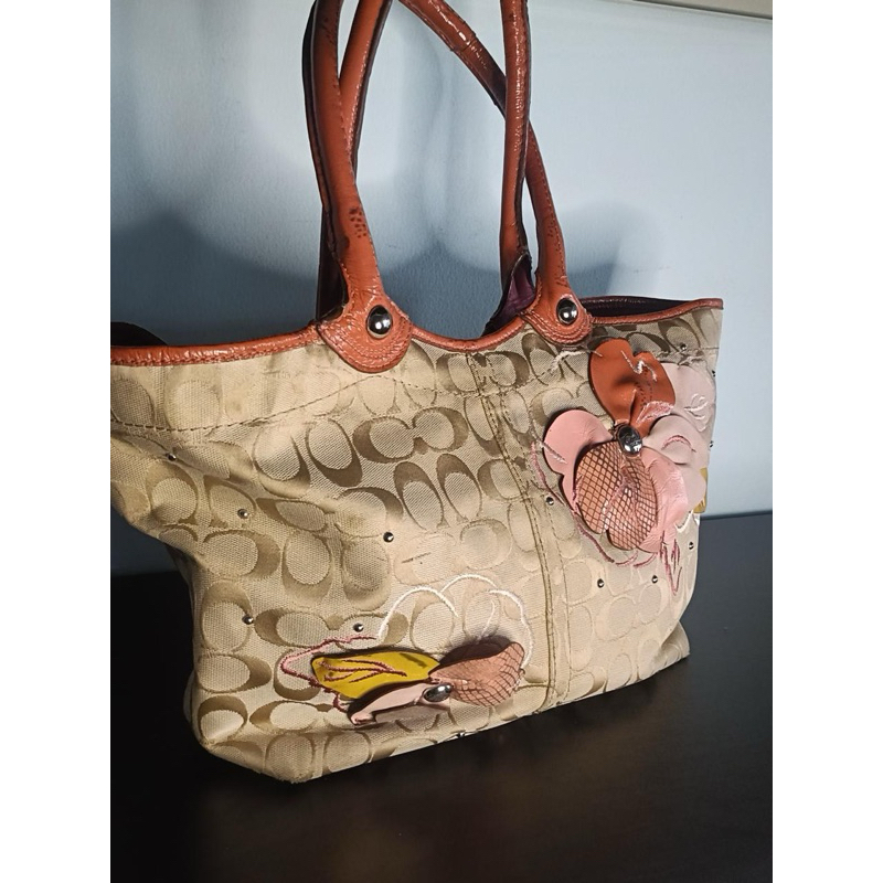 Tas Coach Wanita Tas Bermotif Bunga Kulas Mix Kanvas
