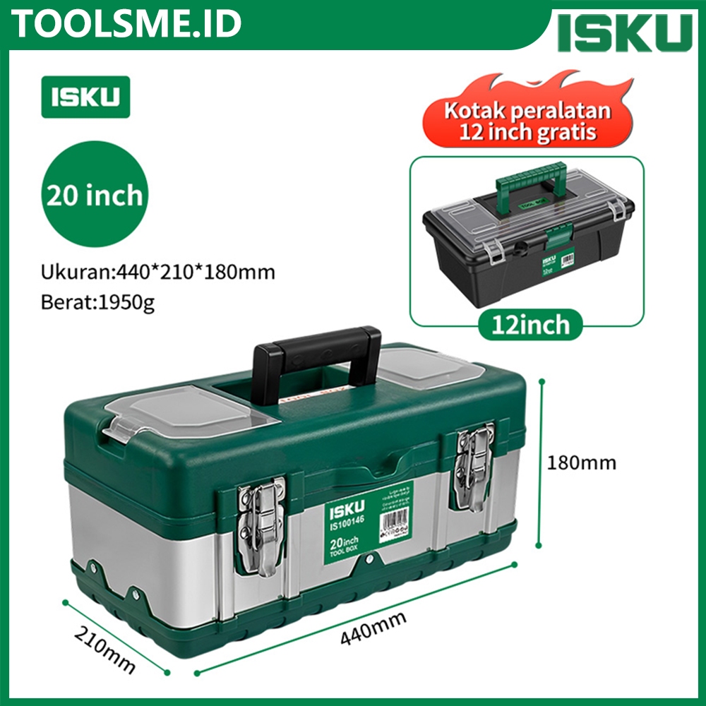【Hadiah Gratis】ISKU Tool Box Besar 15-20 Inch Tahan lama Toolbox Baja Kotak Perkakas besar Material 