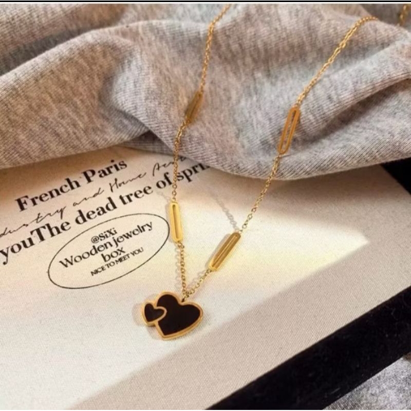 Kalung titanium model Double love korea gold gold 24k