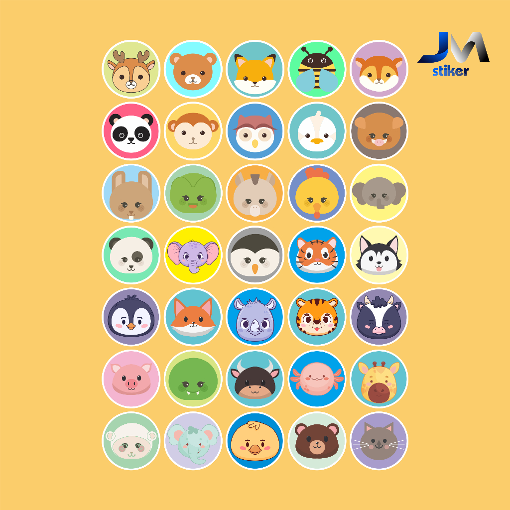 

stiker custom gambar kepala binatang lucu bulat 5 x 5 cm bahan camel