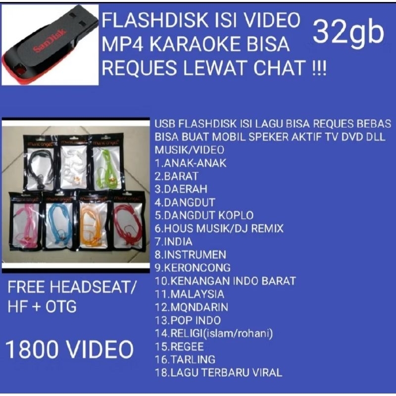 flasdisk isi lagu karaoke mp4 sandisk 32Gb bebas request