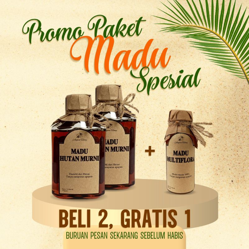 

Paket 2 botol Madu Hutan 325gr + 1 botol Madu Multiflora 125gr