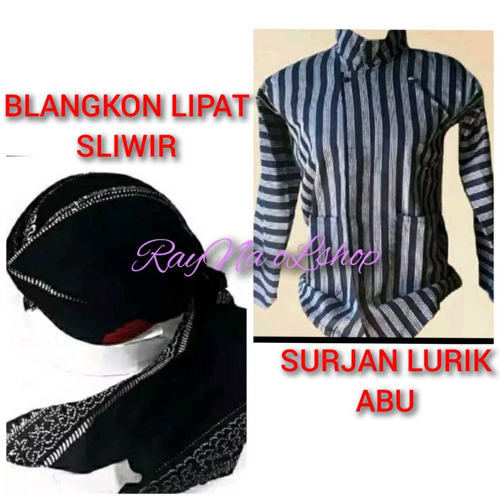 SURJAN LURIK ABU + BLANGKON LIPAT SLIWIR | SETELAN PAKAIAN TRADISIONAL MODERN PRIA ADAT JAWA SOLO JO