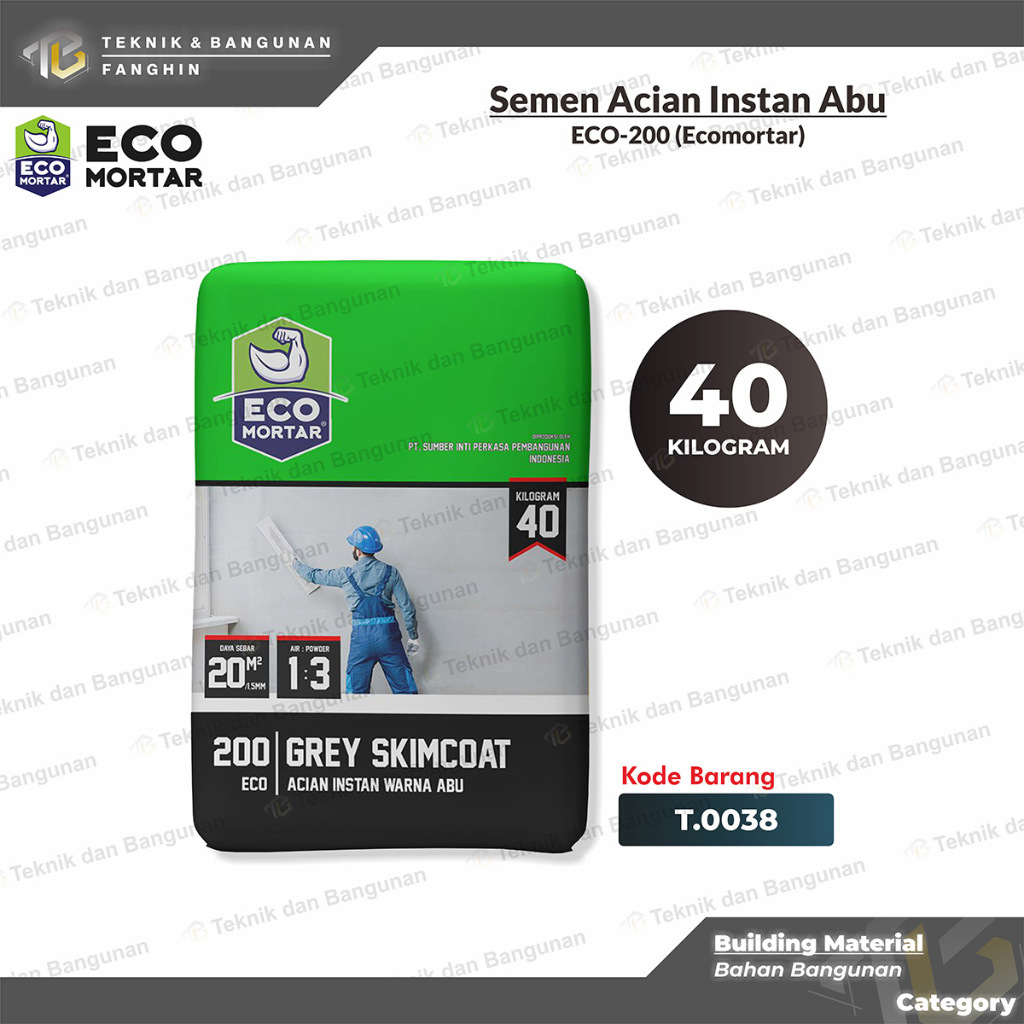 SEMEN ECO MORTAR INSTAN ECO - 200 ECO-200 ACIAN ABU ABU GRAY SKIMCOAT 40KG 40 KG