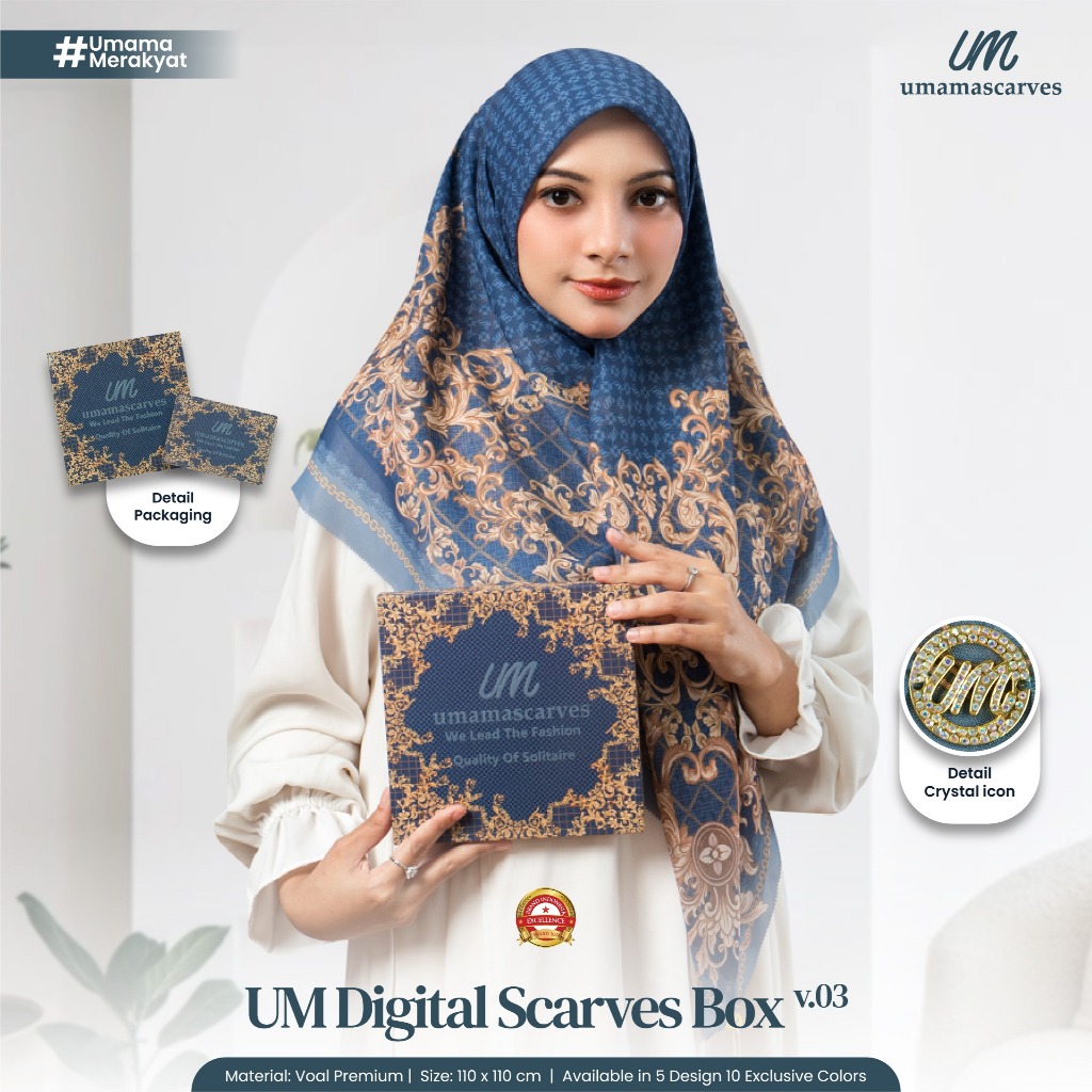 BOX UMAMA SCARVES MOTIF Hijab Voal Motif Digital LC Premium 110x110cm / Umama Scarf Premium