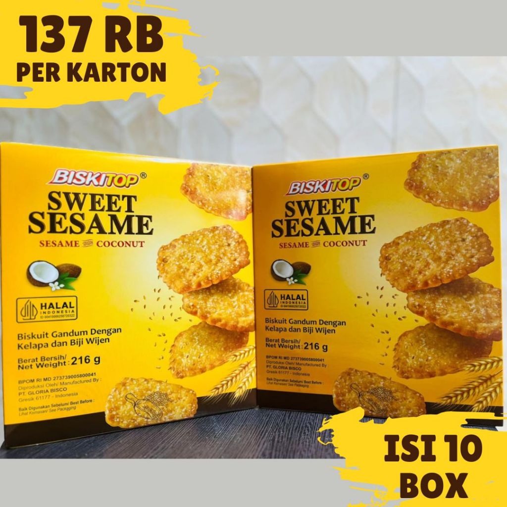 

BISKITOP SWEET SESAME BISKUIT GANDUM ISI 10 BOX PER KARTON