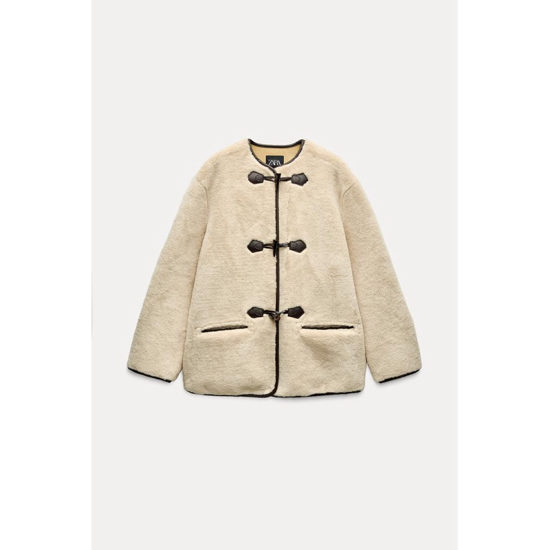 ZARA Beige Ecru Fur Effect Coat With Toggles Jacket - preloved