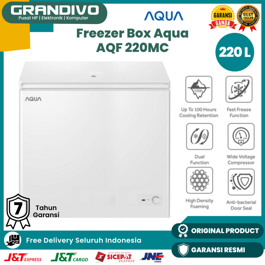 Chest Freezer Box Aqua AQF 220MC 220 Liter Dual Function Low Watt Anti Bakteri Tahan Dingin 100 Jam 