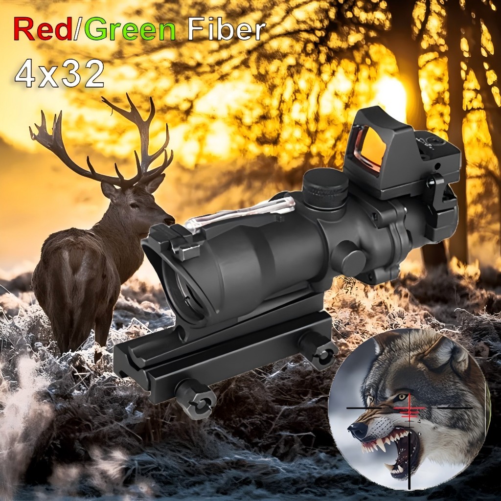 4x32 ACOG Style Fiber Rifle Scope dengan Red Dot Sight - Merek Rifle Scope Terbaik untuk Berburu Rus