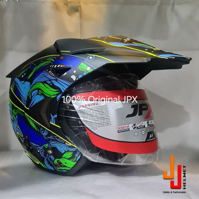 Helm JPX Supermoto Corak (Warna Biasa) (2 / Double Visor) (Anti Theft) (100% Original JPX)