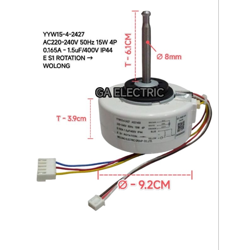 MOTOR FAN AC INDOOR PANASONIC YYW15-4-2427 WOLONG