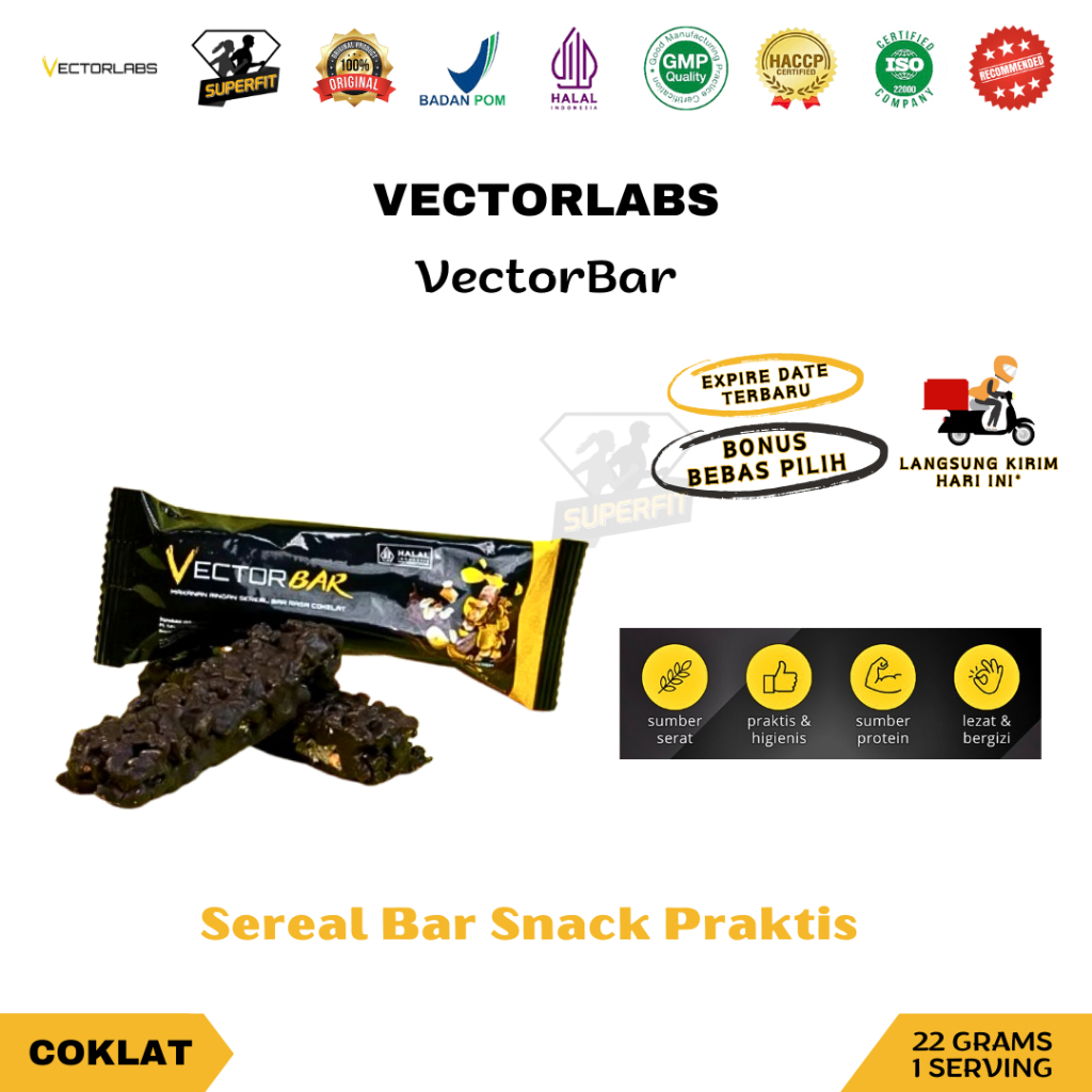 

VECTORBAR by VECTORLABS per Pcs Vector Bar High Fiber & High Protein Sereal Bar Rasa Coklat Sarapan Meal Snack Praktis Rendah Kalori bukan Flimbar BPOM & HALAL