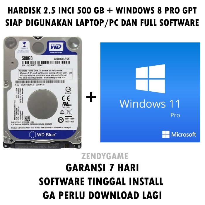 HARDDISK LAPTOP 500GB + WINDOWS 11 PRO | SUDAH TERINSTALL WINDOWS 11 PRO 64BIT | FULL APLIKASI | HDD