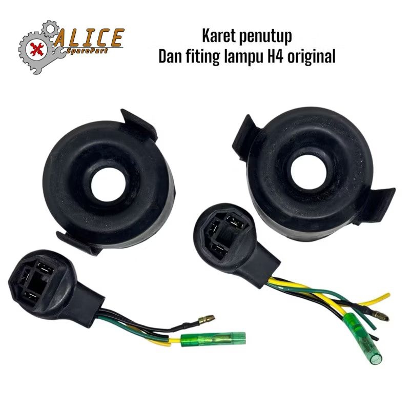 Soket H4 + karet tutup soket h4 (1set ) motor mobil universal ori