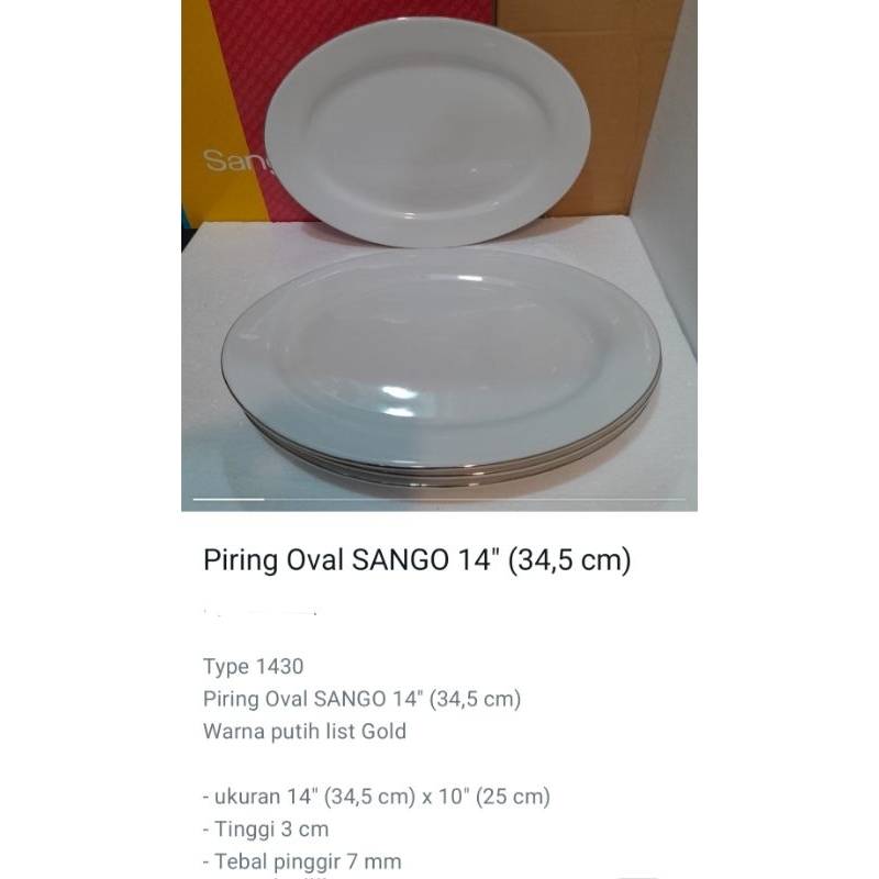 Piring Oval Sango warna putih diameter 14" (34.5 cm)