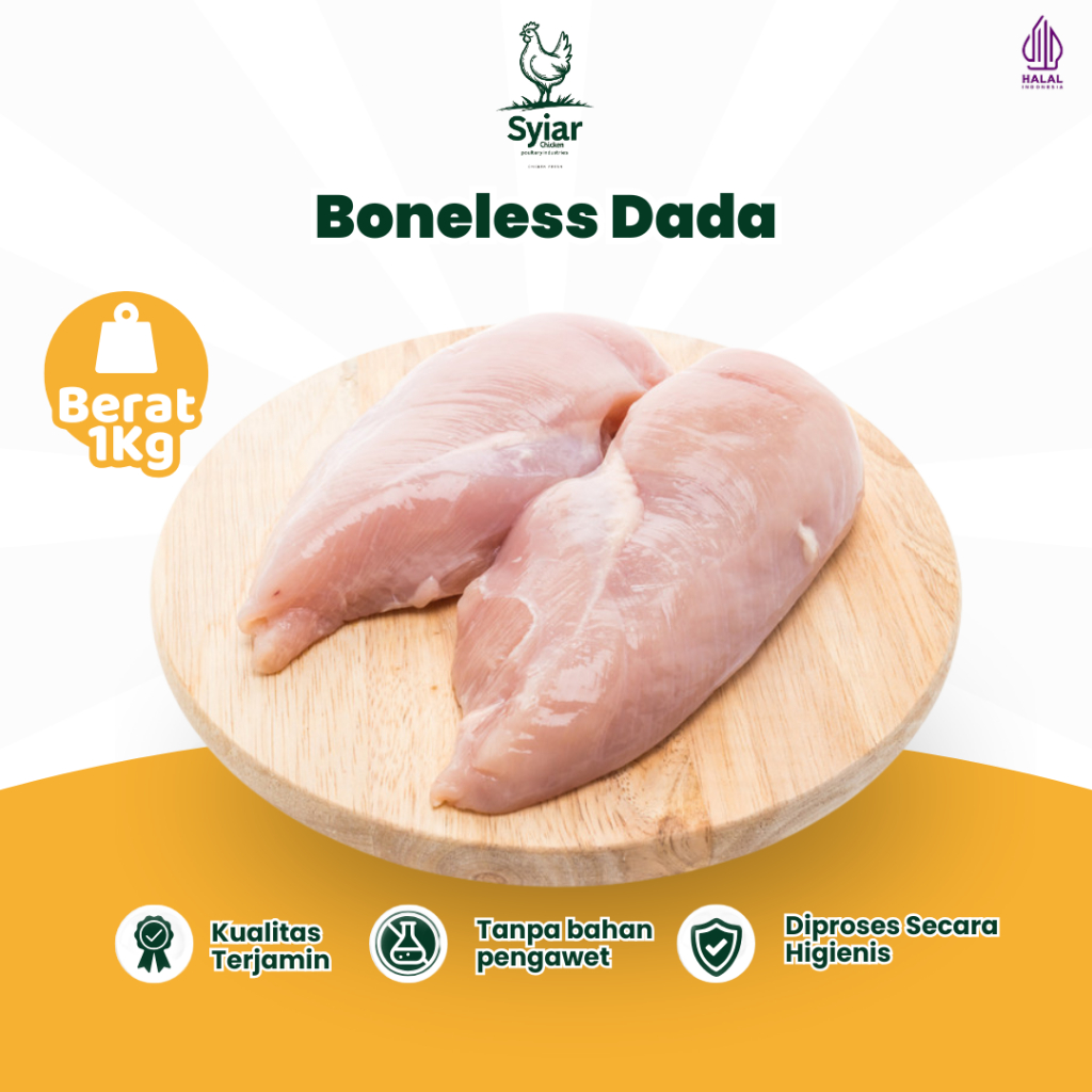 

Ayam Fillet Dada Boneless Berat 1kg Syiar Fresh Chicken