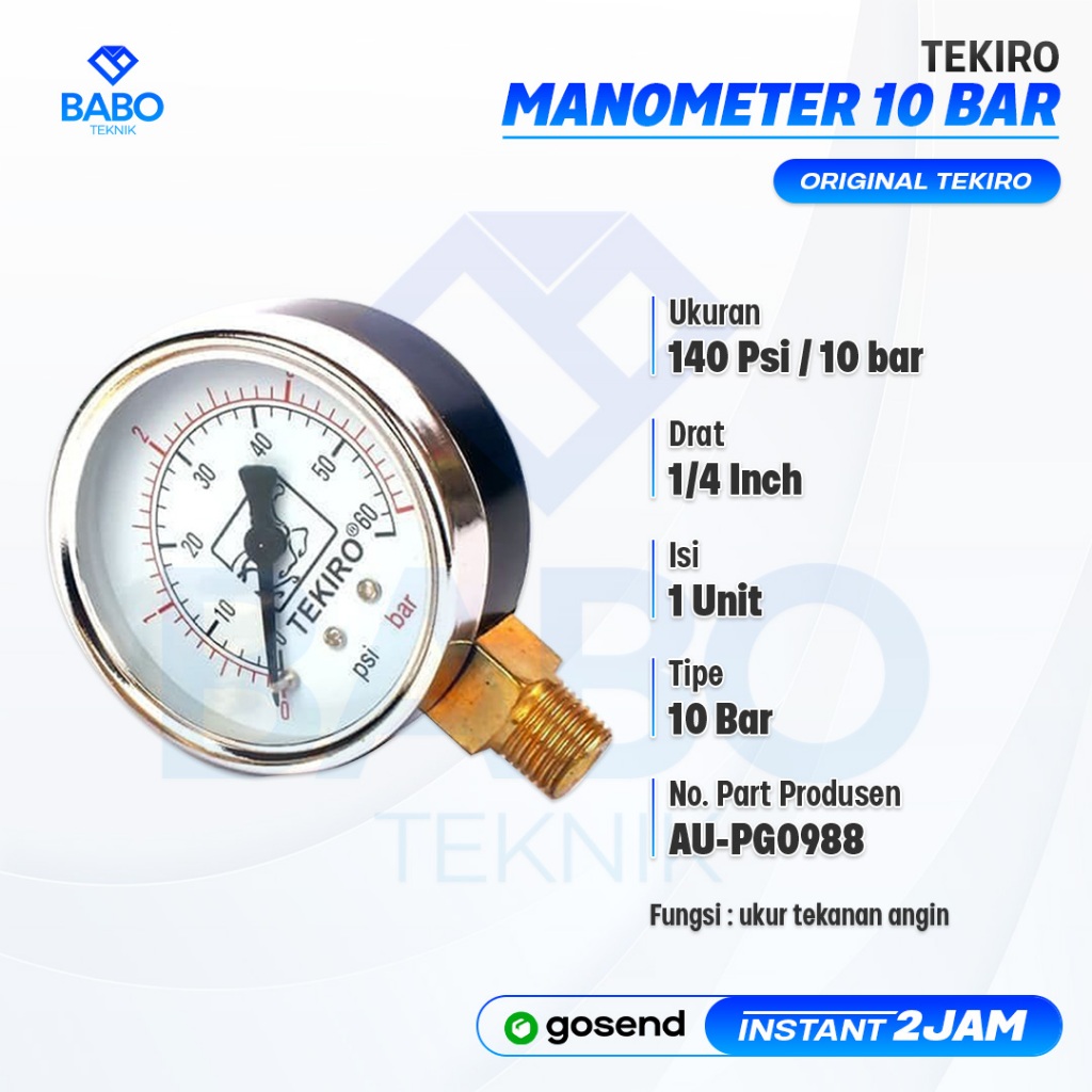 TEKIRO Manometer 10 bar TEKIRO Pressure Gauge 10 bar TEKIRO Manometer TEKIRO Mano Meter 10 bar TEKIR