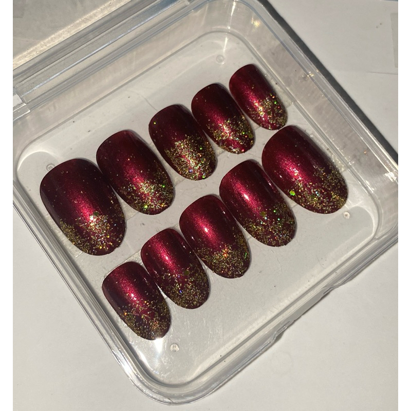 Kuku Wedding Maroon Glitter Gold/Kuku palsu/Nail art/press on nail