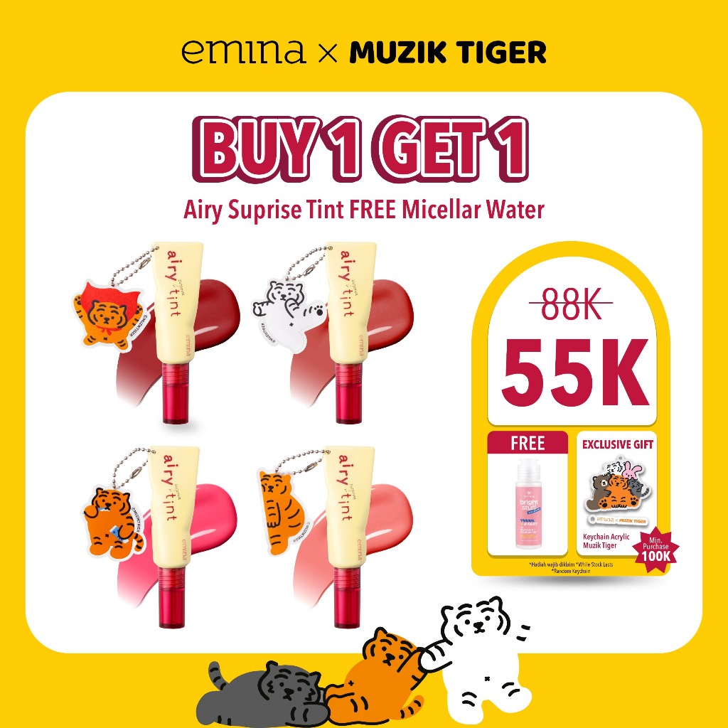 [BUY 1 GET 1] Emina Airy Surprise Tint x Muzik Tiger FREE Emina Bright Stuff Micellar Water 50ml