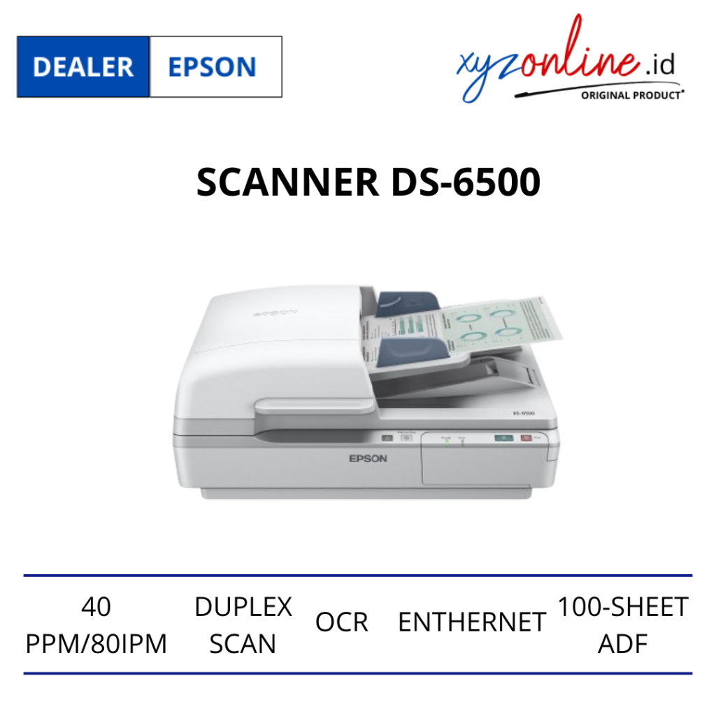 Scanner Epson WorkForce DS-6500 Pemindai Dokumen Flatbed dengan ADF Dupleks