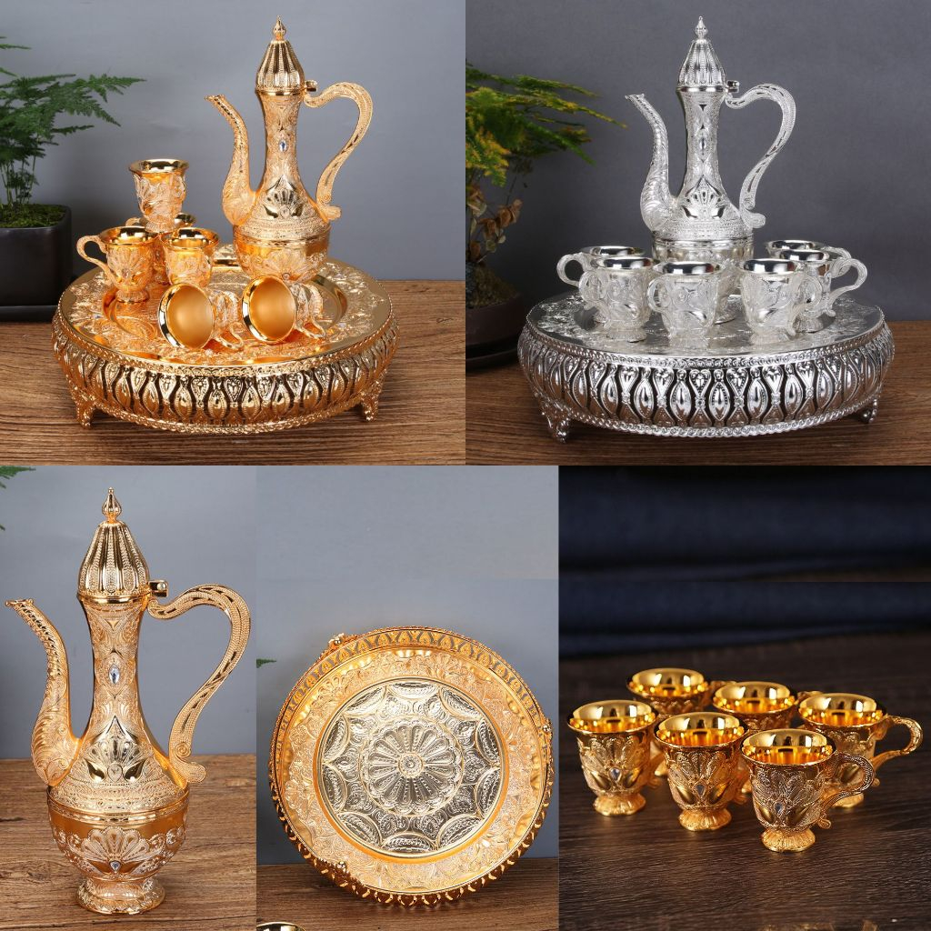 Teko Arab Aladin Set 7 HighStand Teko Anggur Logam Eropa Perjamuan Pernikahan Hotel Rumah Tangga Hip