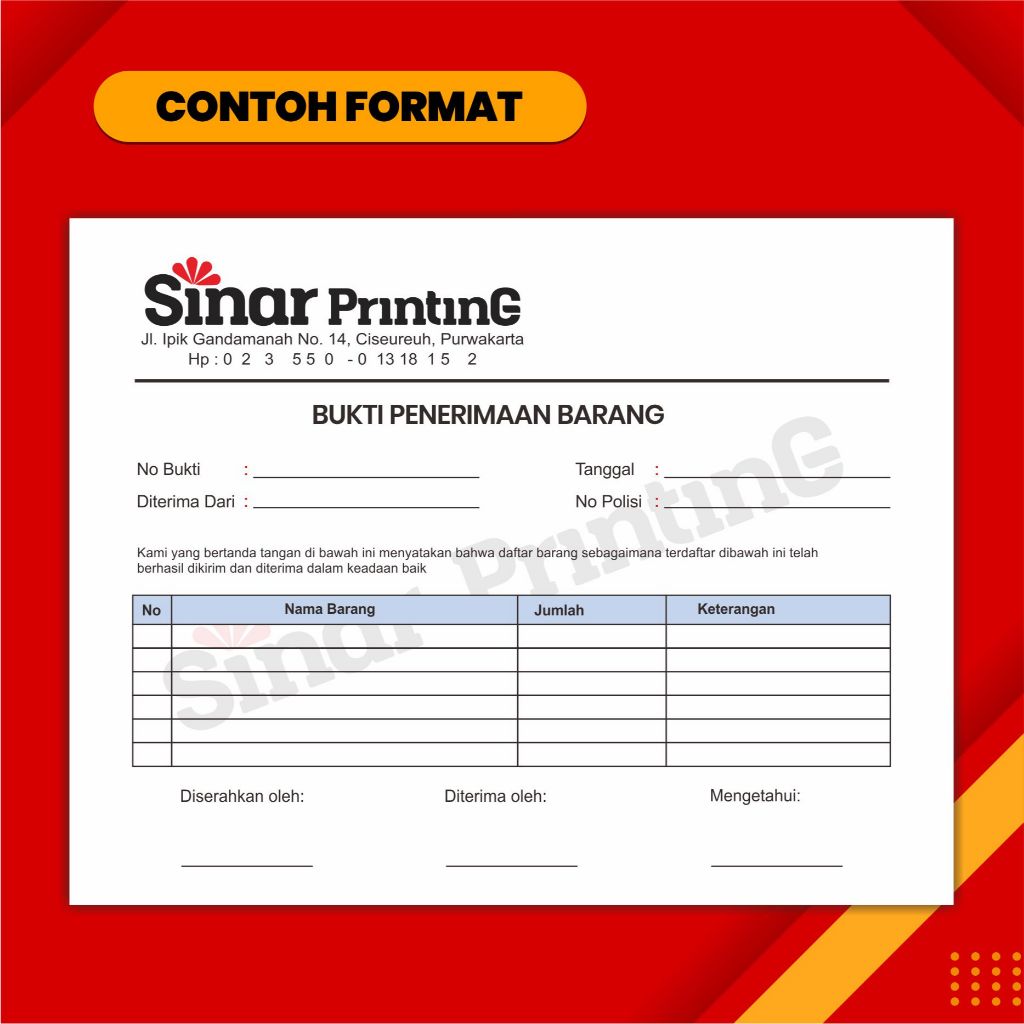 

Tanda Terima Barang Custom 1 Ply 2 Ply 3 Ply Satuan 1/2 Folio Isi 100 Dan 150