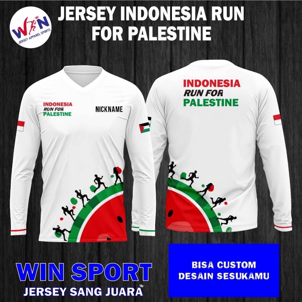 Jersey Running Indonesia Run For Palestine – Baju Lari Dryfit Pria Wanita Full Printing | Kaos Event