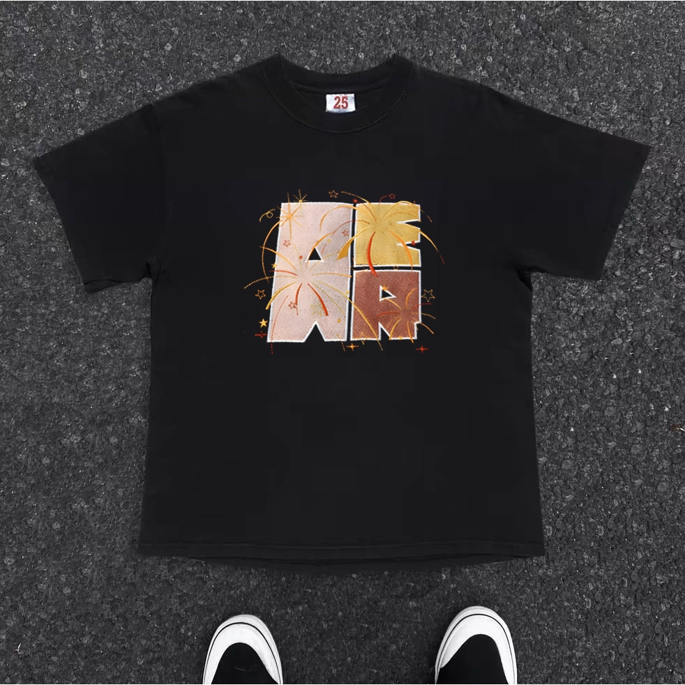 BOOMBAP American retro Style T-shirt Oversize Original Trend kembang api  Print top| Kaos Wanita Hit