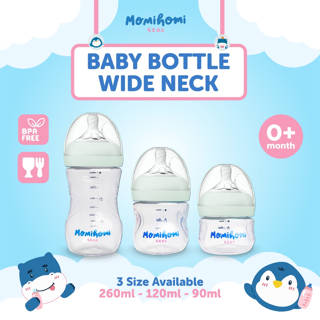 (BOTOL ANTIBACTERIAL )MOMI HOMI AUTHORIZED Wide Neck Baby Bottle For Newborn ( 3081/3082/3083 ) Boto
