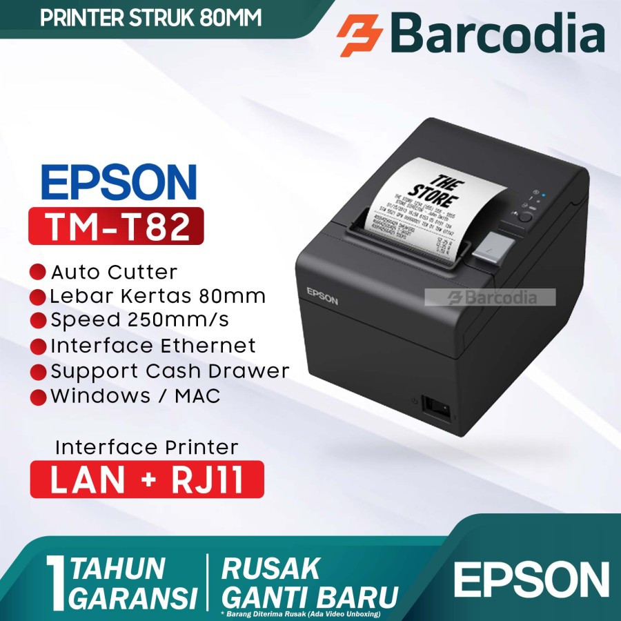 BARCODIA Printer Epson TMT82 USB Kertas Thermal 80MM