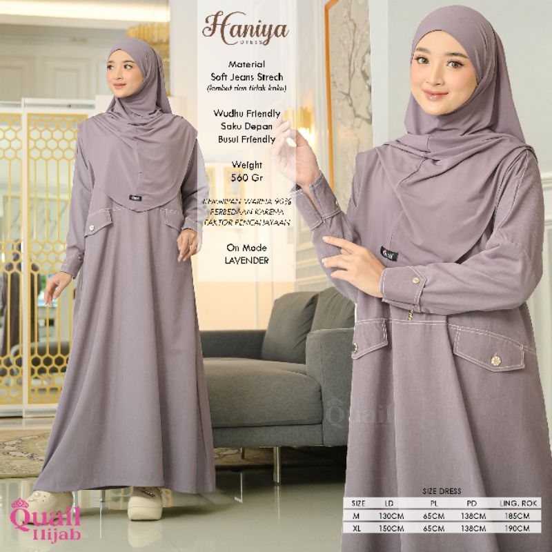 Dress Muslim Wanita Gamis Premium Soft Jeans HANIYA Original Quail Hijab