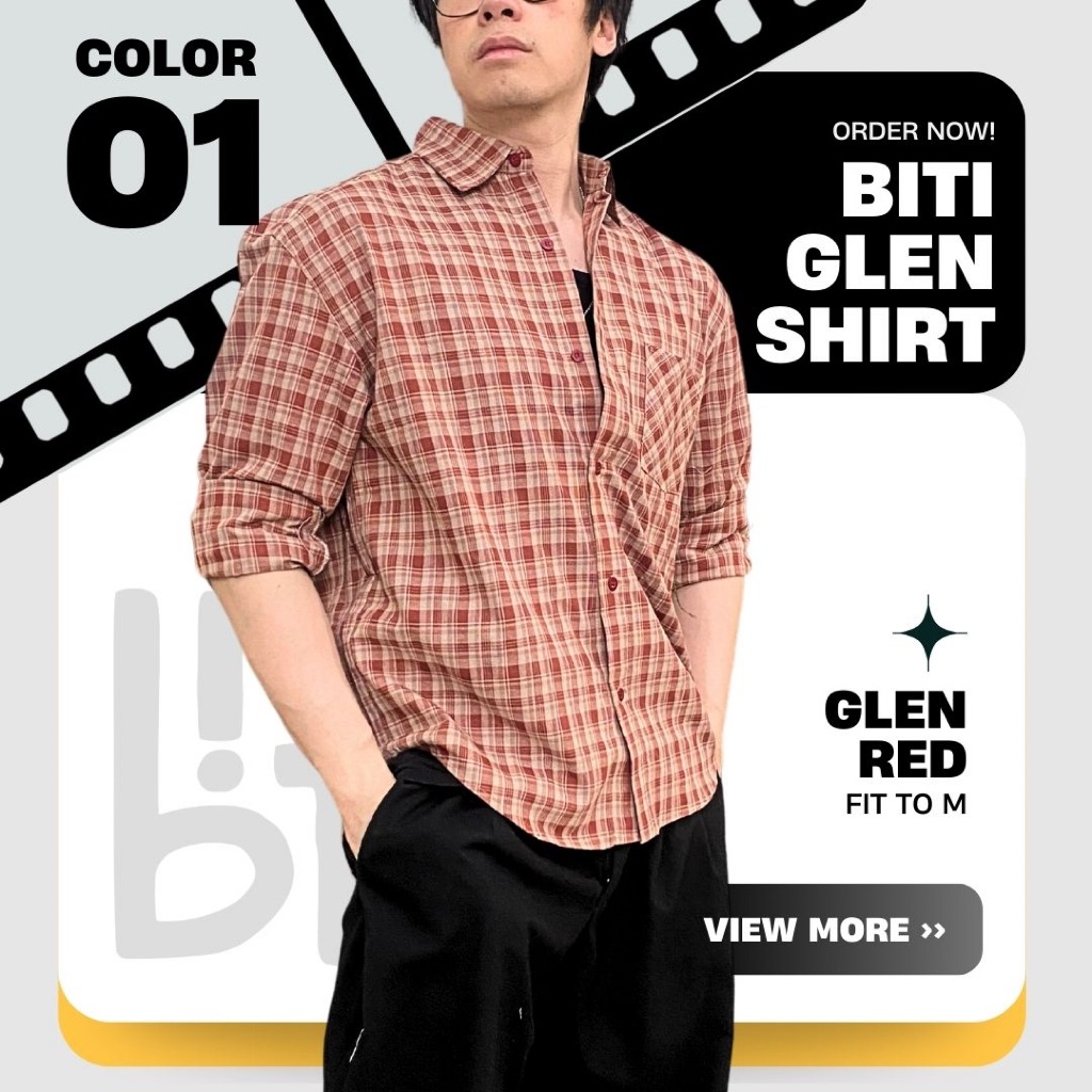 BITI Glen Shirt | Kemeja Lengan Panjang Pria Flannel Katun Kotak-kotak Gingham Biru Merah Abu Cream
