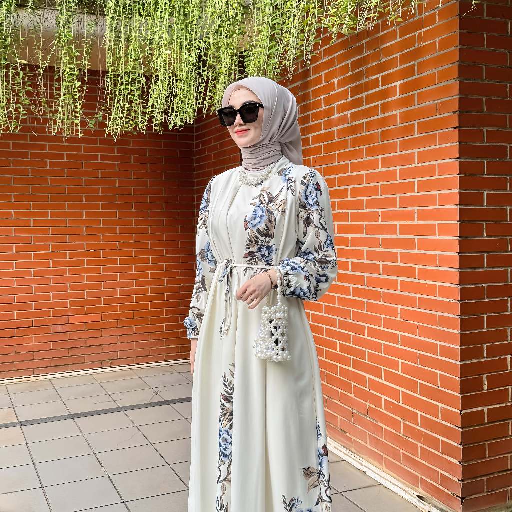 FANMU Gamis Motif Bunga Terbaru Dress Gamis Muslim Wanita